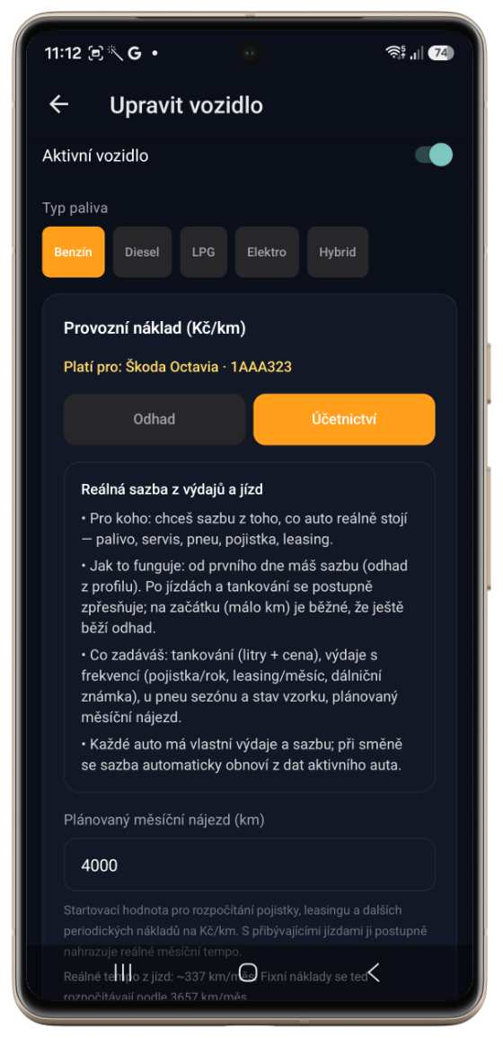 DriveCalc — náklady vozidla